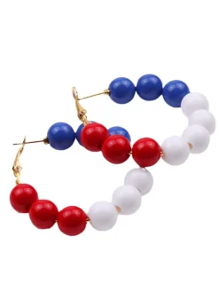 Sale Retro Stage Red White Blue Beaded Vintage Earrings