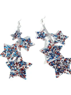 New Retro Stage Red White Blue Stars Dangle Earrings