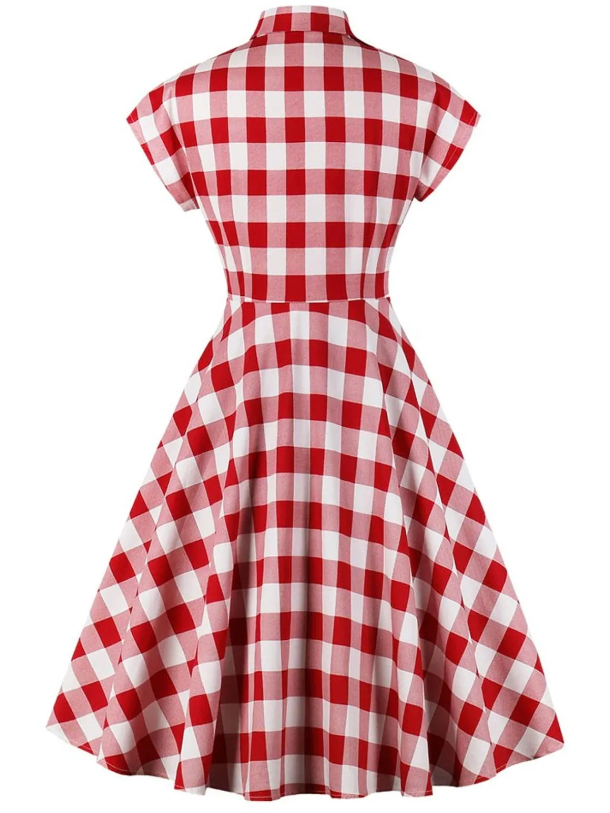 Sale Retro Stage White 1950s Pockets Plaid Dress Red