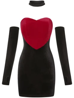 Sale Retro Stage Red& 1960s Heart Shape Patchwork Dress Black