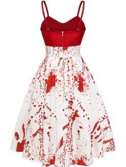 Clearance Retro Stage &White 1950s Halloween Blood Dress Red