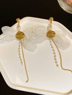 Hot Retro Stage Retro Alloy 3D Bow Beaded Earrings