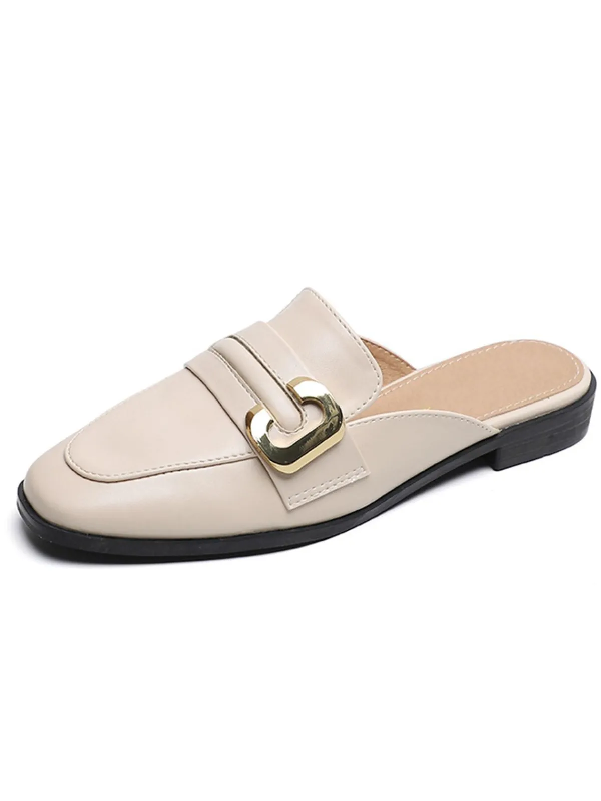 Fashion Retro Stage Retro Leather Loafers Half Slippers Beige