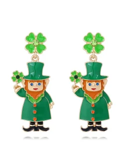 Hot Retro Stage Retro Bejeweling St. Patrick Earrings