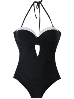 Hot Retro Stage Retro Halter Keyhole Swimsuit Black