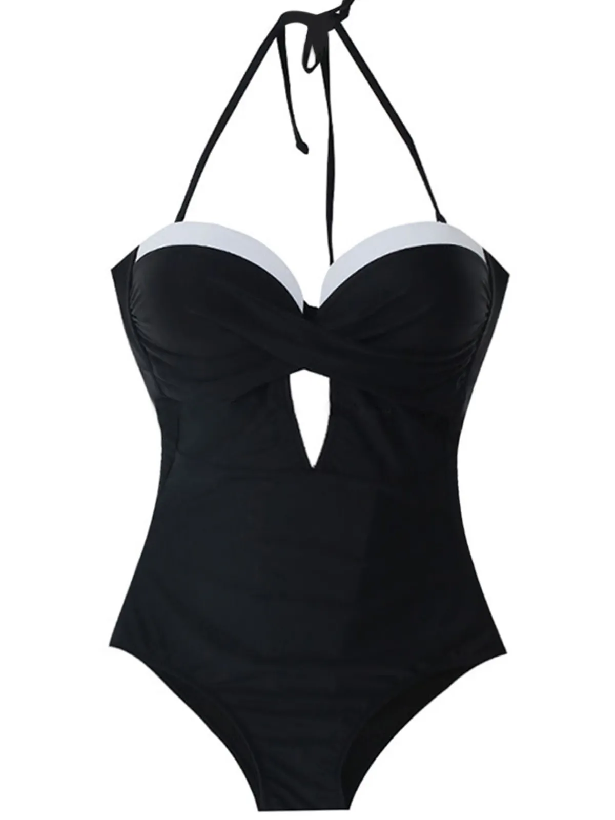 Hot Retro Stage Retro Halter Keyhole Swimsuit Black