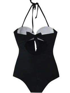Hot Retro Stage Retro Halter Keyhole Swimsuit Black
