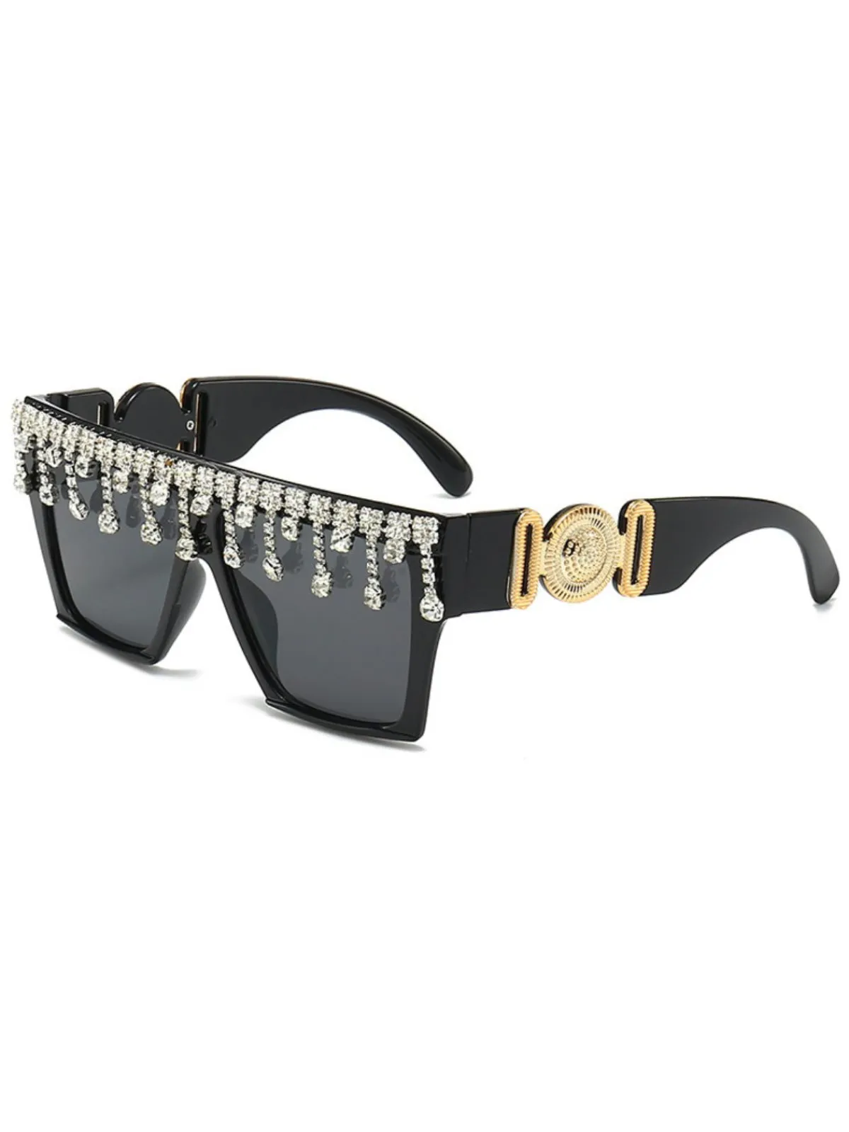 Fashion Retro Stage Retro Black Large Frame Diamond Sunglasses