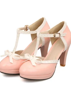 New Retro Stage Retro Bow Décor High Heel Shoes