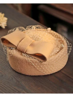 New Retro Stage Retro Bow Mesh Wooled Dress Hat
