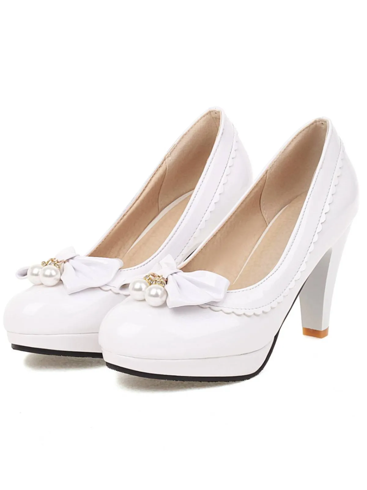 Discount Retro Stage Retro Bow Pearl High Heels Shoes