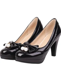 New Retro Stage Retro Bow Pearl High Heels Shoes