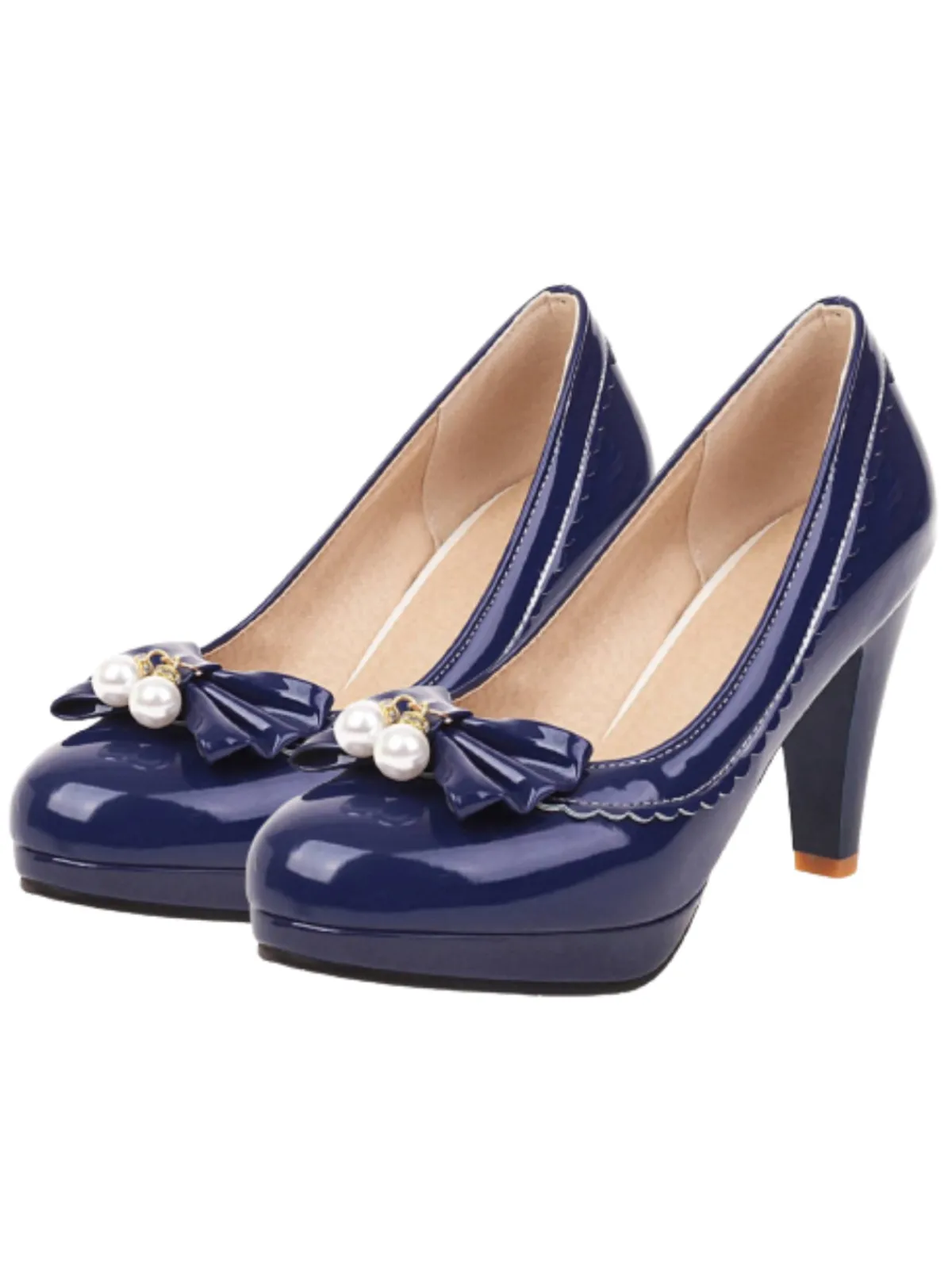 New Retro Stage Retro Bow Pearl High Heels Shoes