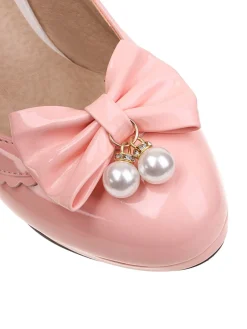 New Retro Stage Retro Bow Pearl High Heels Shoes