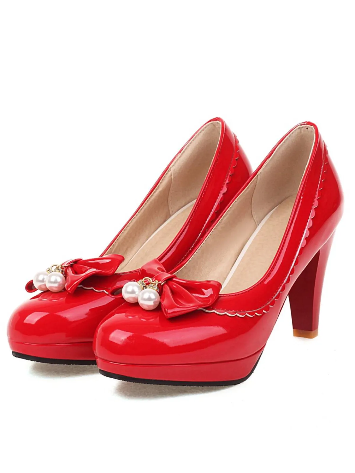 Outlet Retro Stage Retro Bow Pearl High Heels Shoes