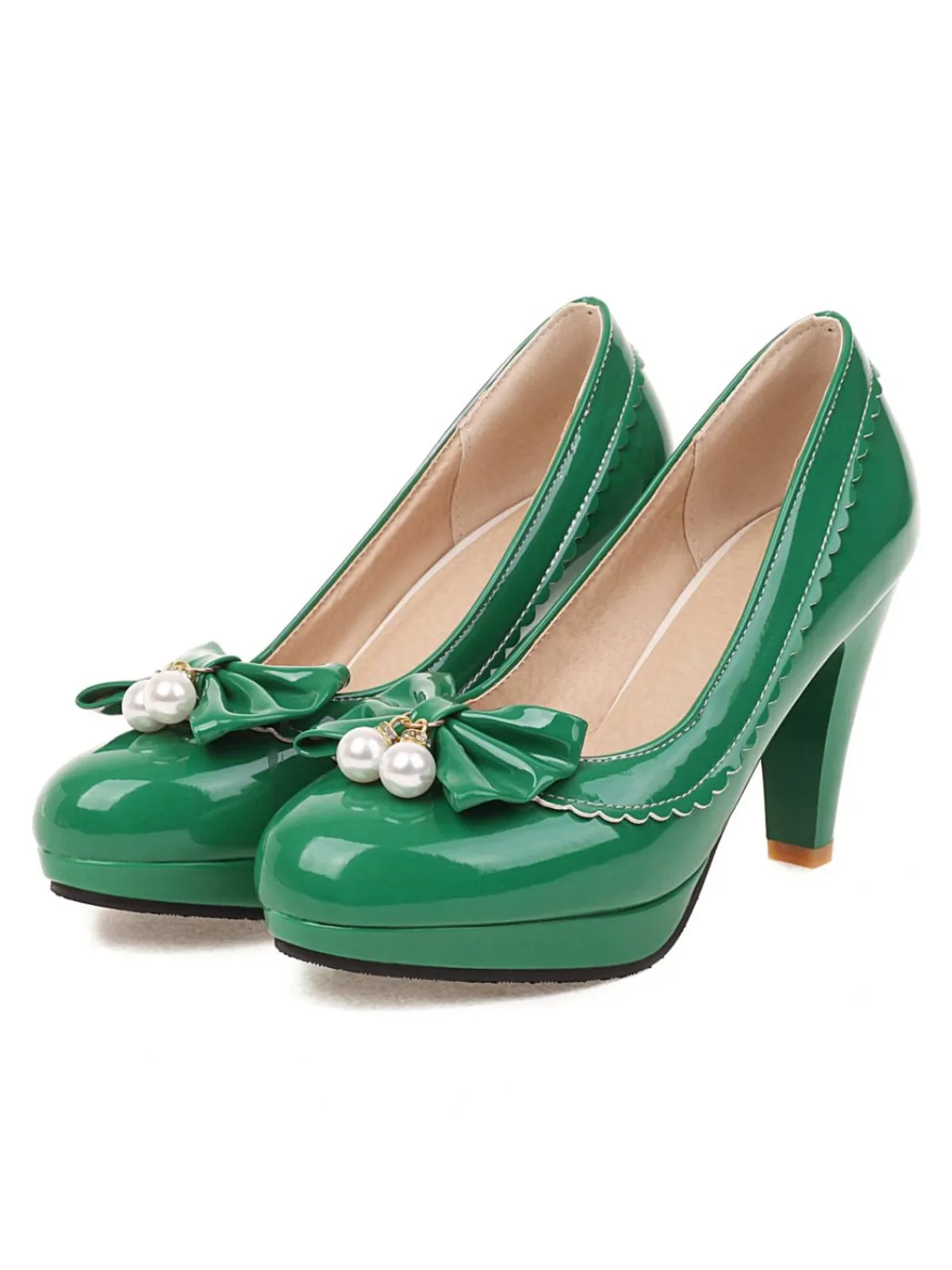 Outlet Retro Stage Retro Bow Pearl High Heels Shoes