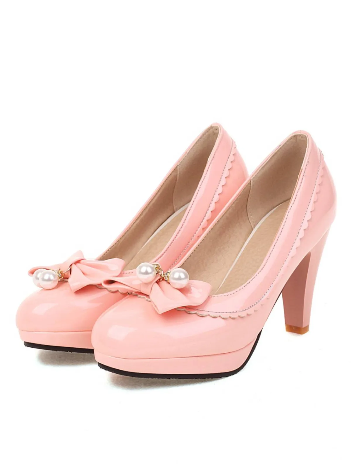 Online Retro Stage Retro Bow Pearl High Heels Shoes