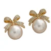 Outlet Retro Stage Retro Bow Rhinestone Pearl Earrings