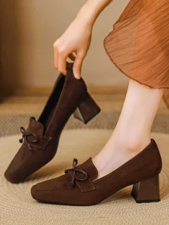 Outlet Retro Stage Retro Bow Square Toe High Heels Shoes