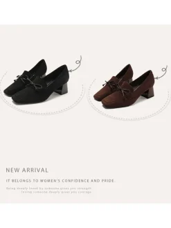 Outlet Retro Stage Retro Bow Square Toe High Heels Shoes
