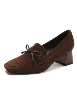 Outlet Retro Stage Retro Bow Square Toe High Heels Shoes