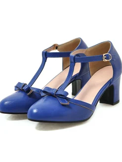 Discount Retro Stage Retro Bow T-strap Chunky Heels Shoes