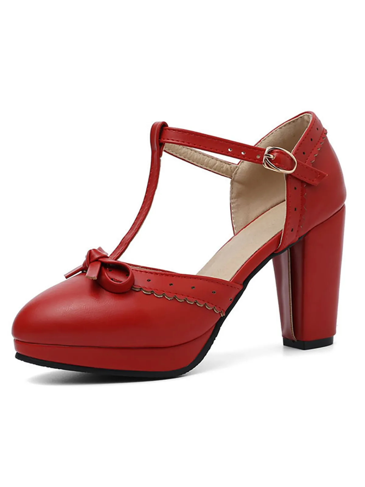 New Retro Stage Retro Bow T-Strap High Heels Shoes