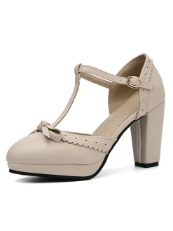 New Retro Stage Retro Bow T-Strap High Heels Shoes