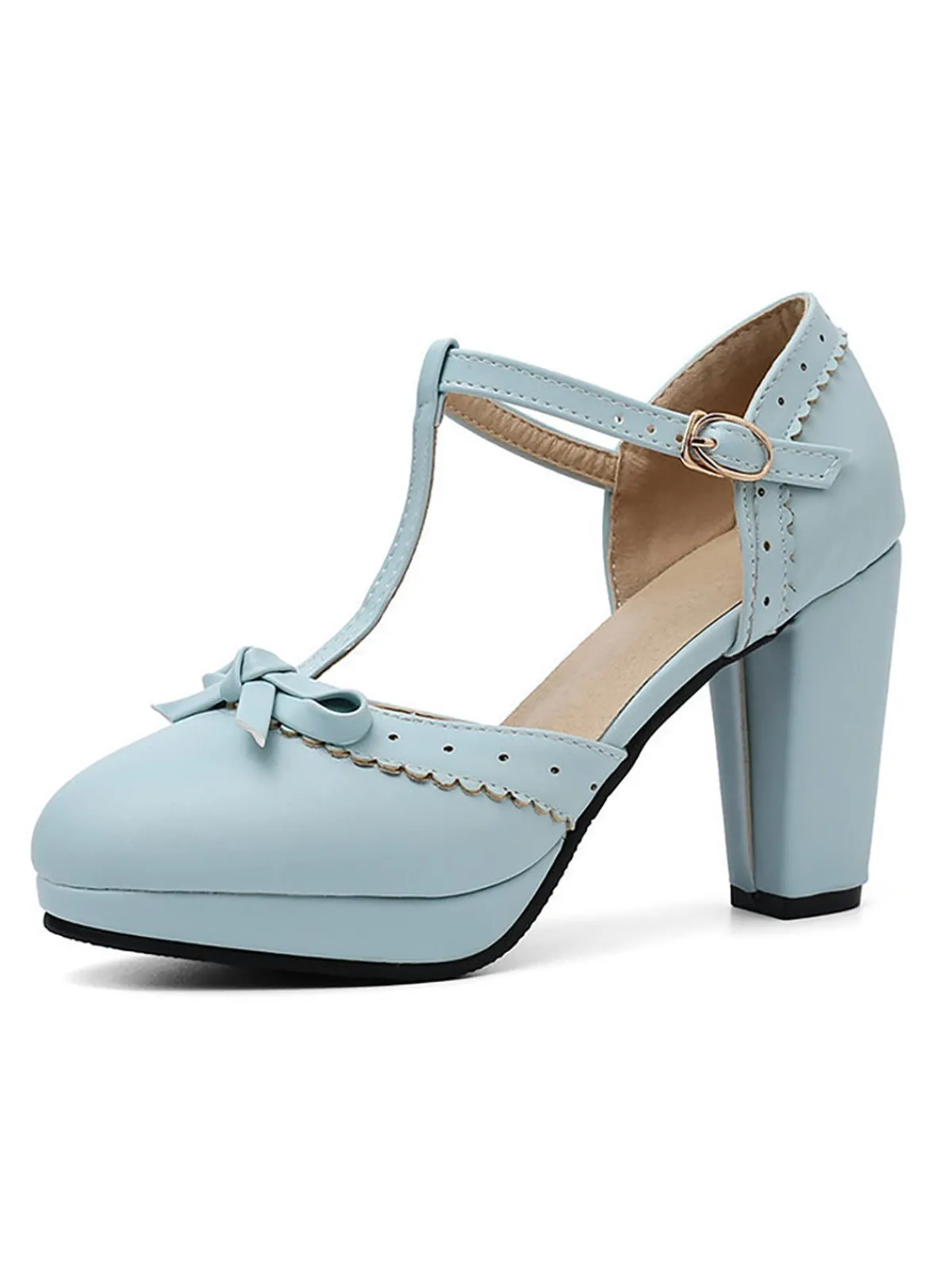 New Retro Stage Retro Bow T-Strap High Heels Shoes