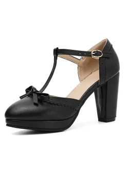 Fashion Retro Stage Retro Bow T-Strap High Heels Shoes