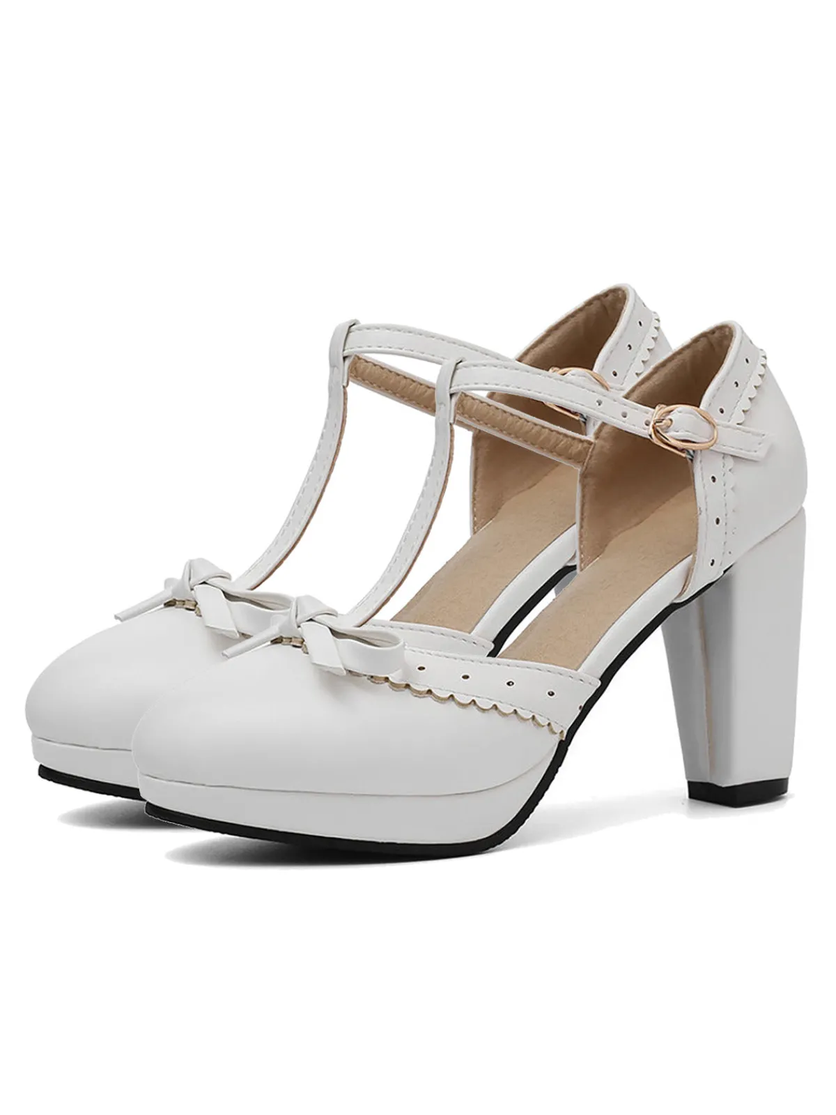 Fashion Retro Stage Retro Bow T-Strap High Heels Shoes
