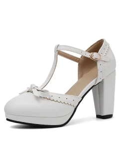 Fashion Retro Stage Retro Bow T-Strap High Heels Shoes