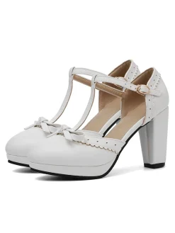 Online Retro Stage Retro Bow T-Strap High Heels Shoes