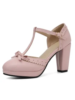 Online Retro Stage Retro Bow T-Strap High Heels Shoes