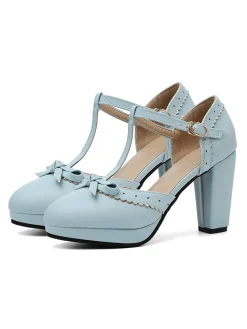 Online Retro Stage Retro Bow T-Strap High Heels Shoes