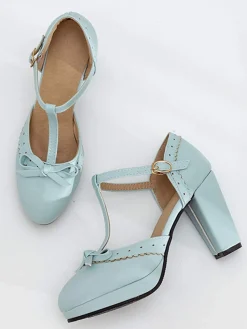 Online Retro Stage Retro Bow T-Strap High Heels Shoes