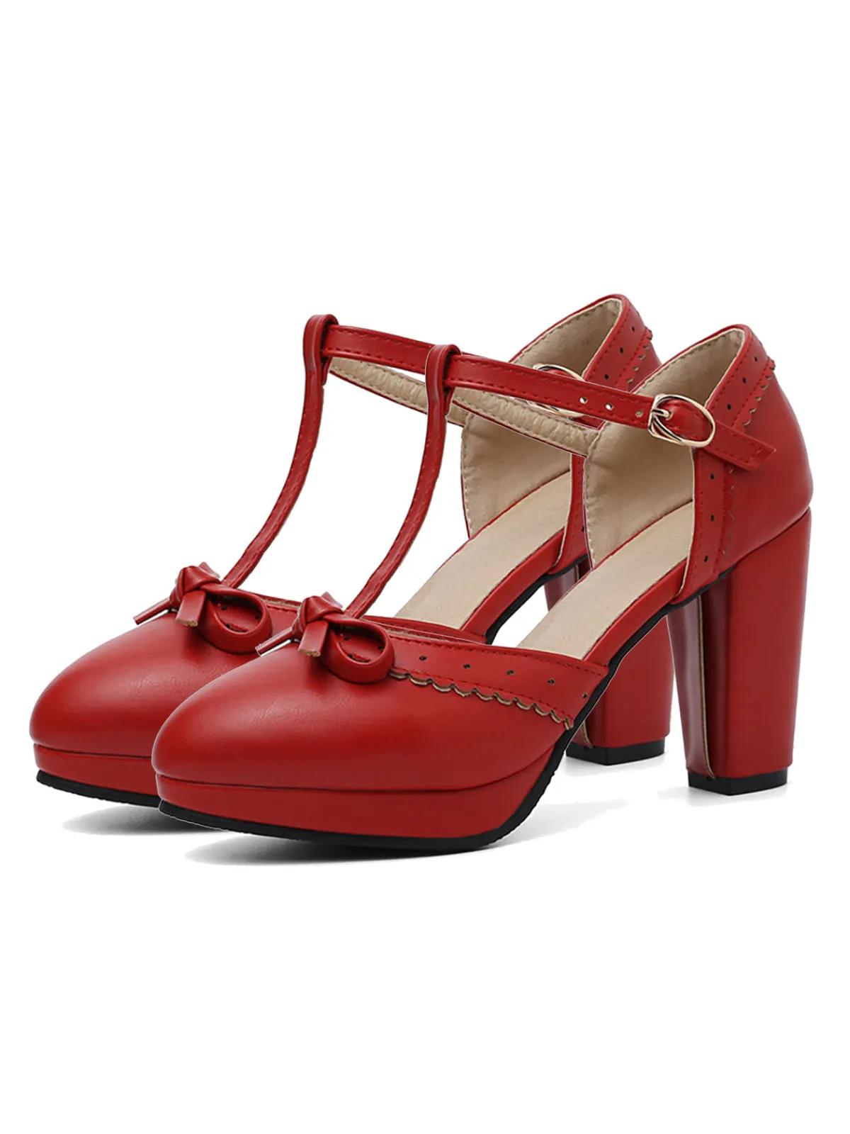 Hot Retro Stage Retro Bow T-Strap High Heels Shoes