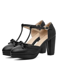 Hot Retro Stage Retro Bow T-Strap High Heels Shoes