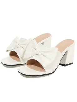 Sale Retro Stage Retro Bowknot Chunky Heels Sandals