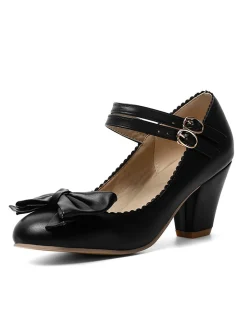 Online Retro Stage Retro Bowknot Double-Straps Shoes