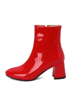 Fashion Retro Stage Retro Christmas Patent Leather Block Heel Ankle Boots