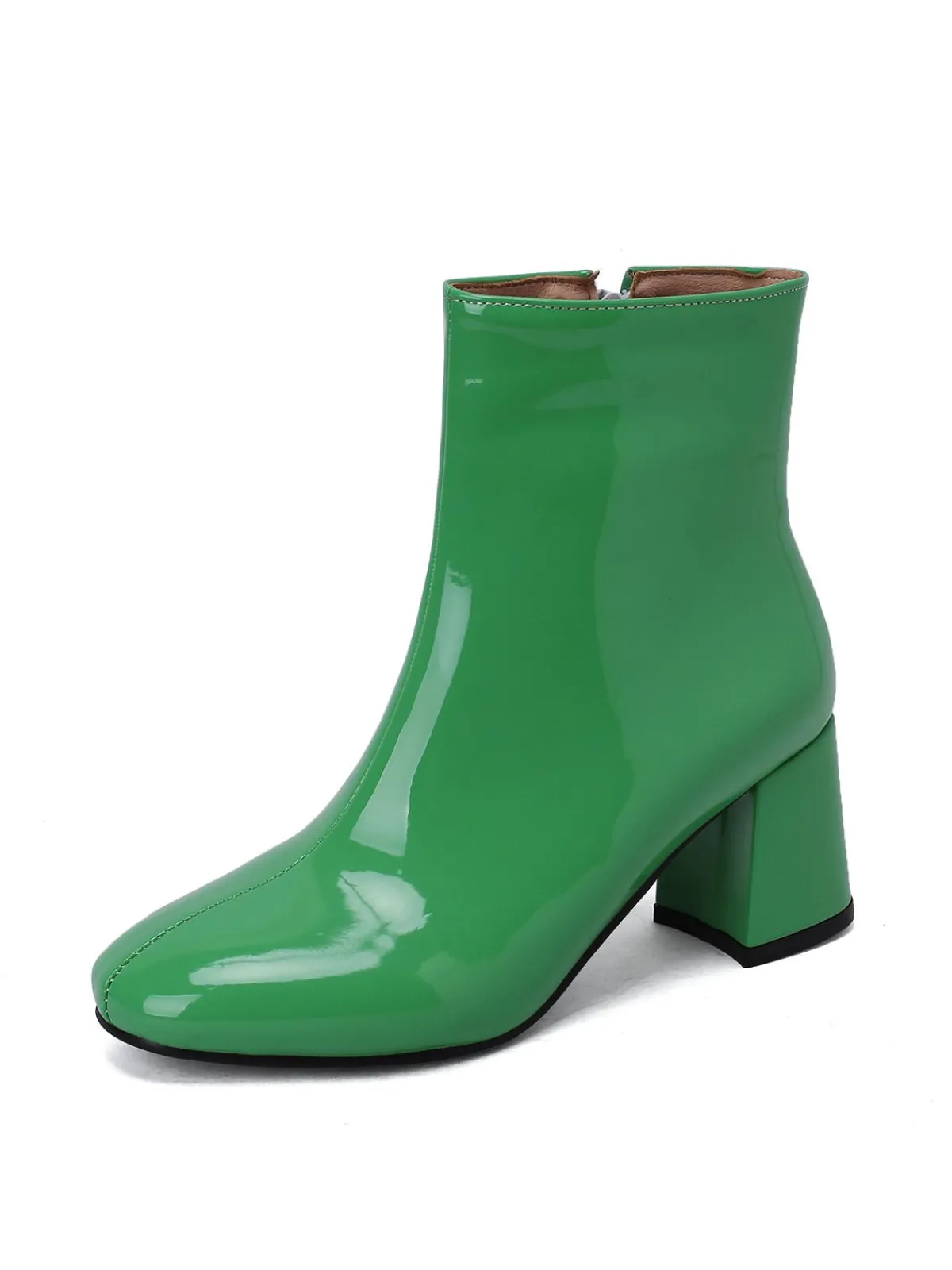 Fashion Retro Stage Retro Christmas Patent Leather Block Heel Ankle Boots