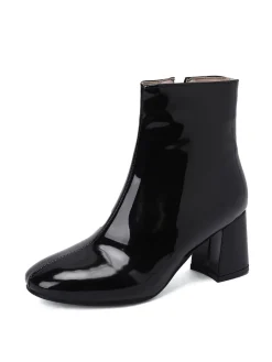 Fashion Retro Stage Retro Christmas Patent Leather Block Heel Ankle Boots