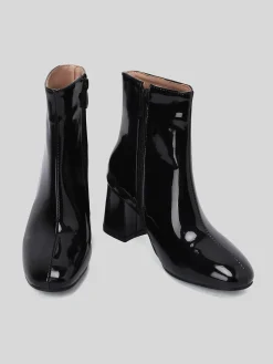 Fashion Retro Stage Retro Christmas Patent Leather Block Heel Ankle Boots