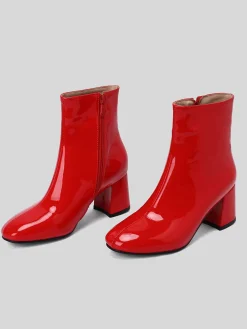 Fashion Retro Stage Retro Christmas Patent Leather Block Heel Ankle Boots