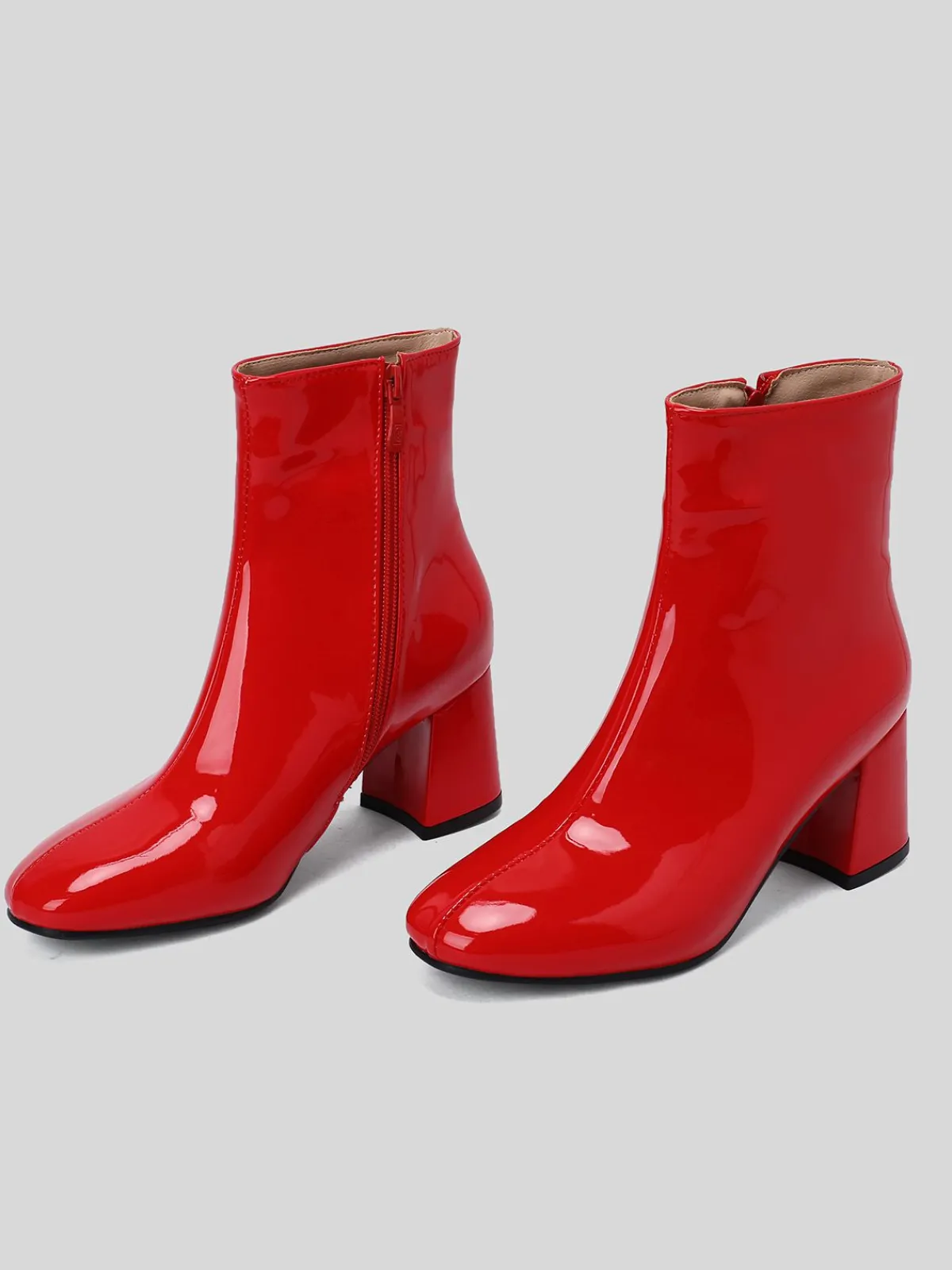 Fashion Retro Stage Retro Christmas Patent Leather Block Heel Ankle Boots