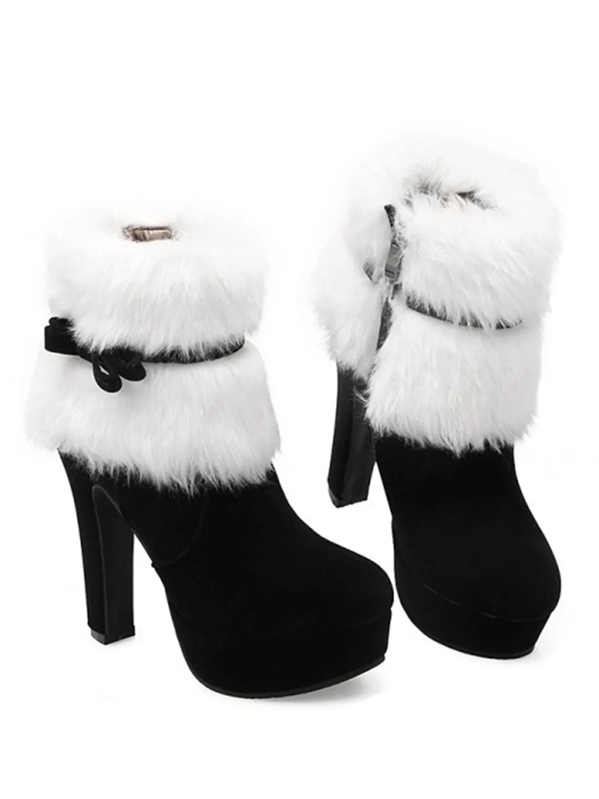 Outlet Retro Stage Retro Christmas Short Plush High Heel Shoes