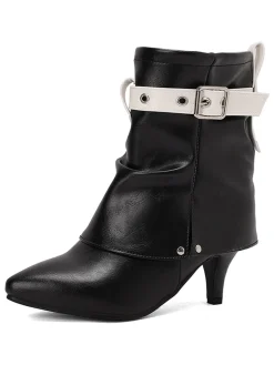 Fashion Retro Stage Retro Contrast Kitten Heel Ankle Boots