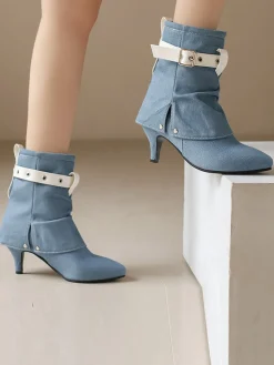 Fashion Retro Stage Retro Contrast Kitten Heel Ankle Boots