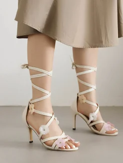 Outlet Retro Stage Retro 3D Flower Stilettos Ankle Wrap Sandals